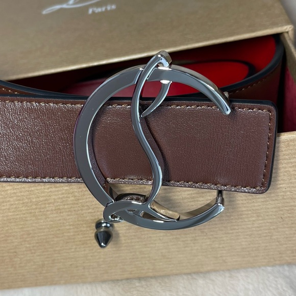 Christian Louboutin Brown leather CL logo Belt - Picture 3 of 5